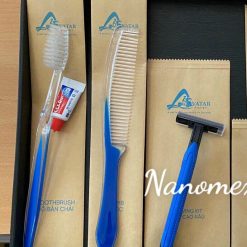 Bộ vật tư phòng tắm khách sạn mix tone xanh kèm bao bì giấy kraft